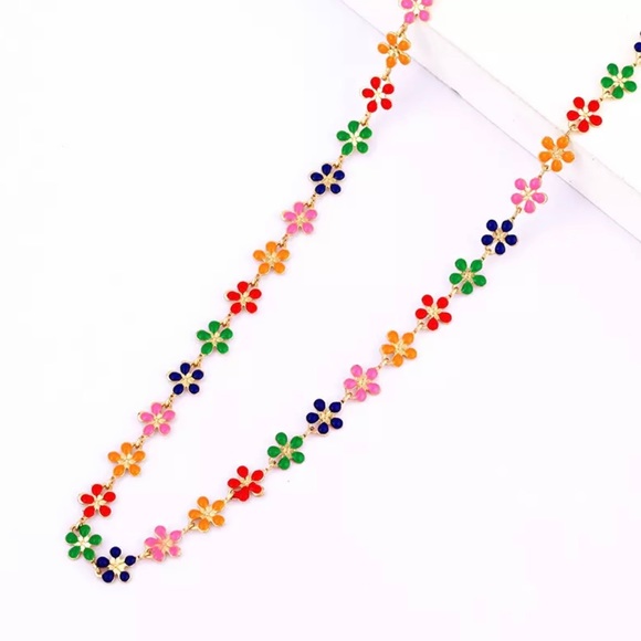 Zara Gold Glazed Multi Color Floral Chain Daisy Dopamine Necklace - Picture 4 of 16